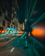 A vibrantly edited photo of a cinematic street scene